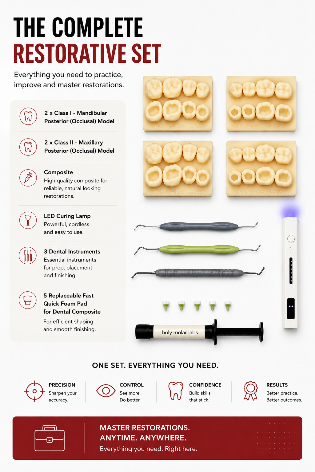 Complete Restorative Practice Kit-Models, Composite, Curing Lamp & Instruments Included