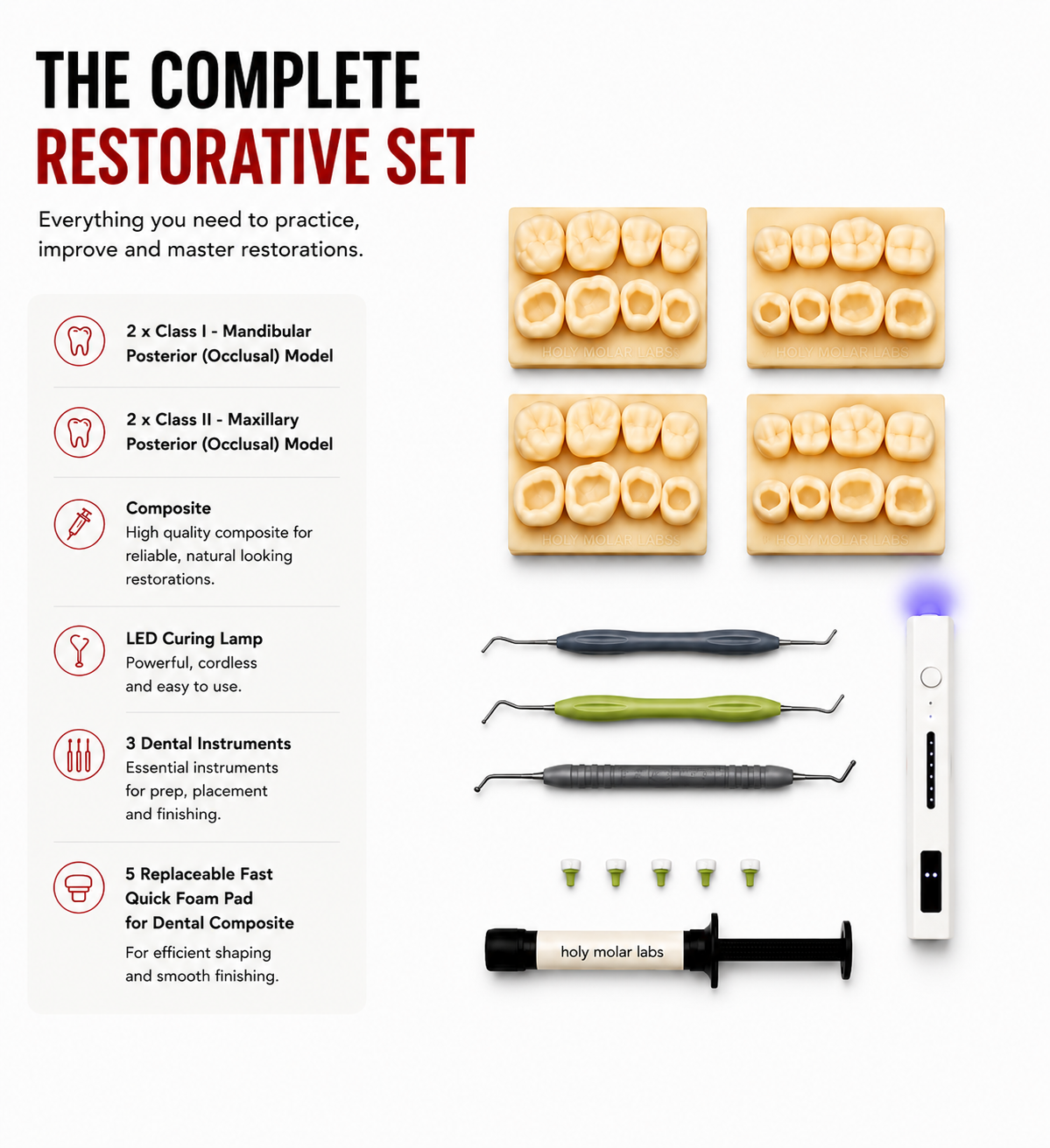 Complete Restorative Practice Kit-Models, Composite, Curing Lamp & Instruments Included